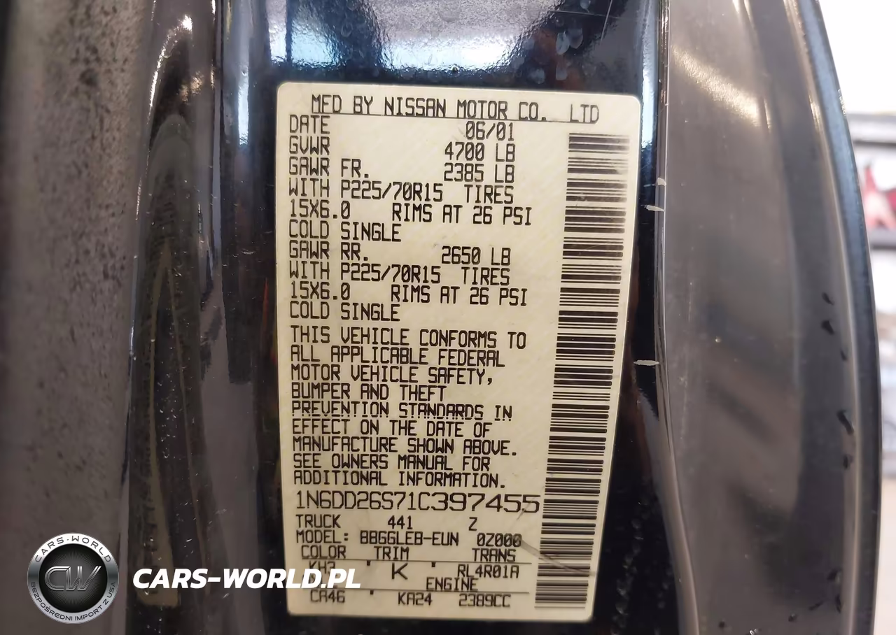 2001 Nissan Frontier Xe VIN:1N6DD26S71C397455 - 9
