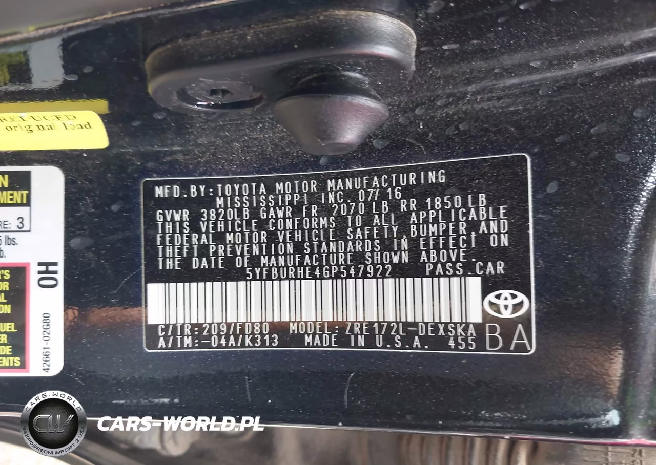 2016 Toyota Corolla S Plus VIN:5YFBURHE4GP547922 - 9