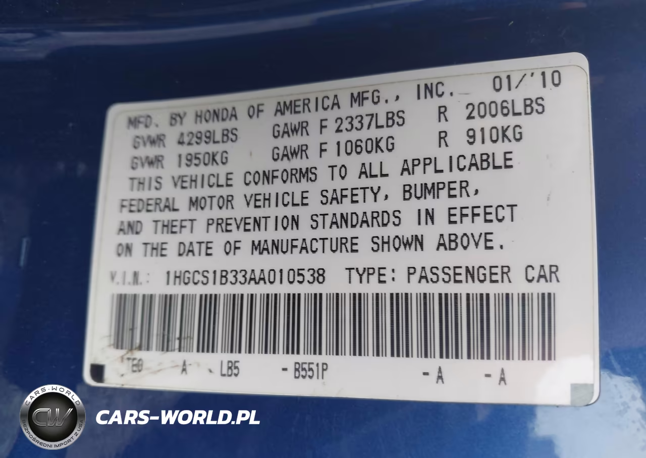 2010 Honda Accord 2.4 Lx-S VIN:1HGCS1B33AA010538 - 9