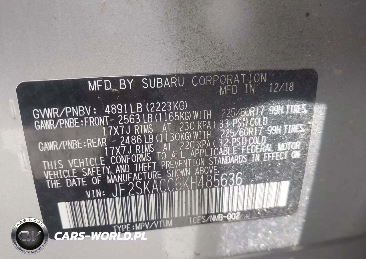 2019 Subaru Forester VIN:JF2SKACC6KH485636 - 9