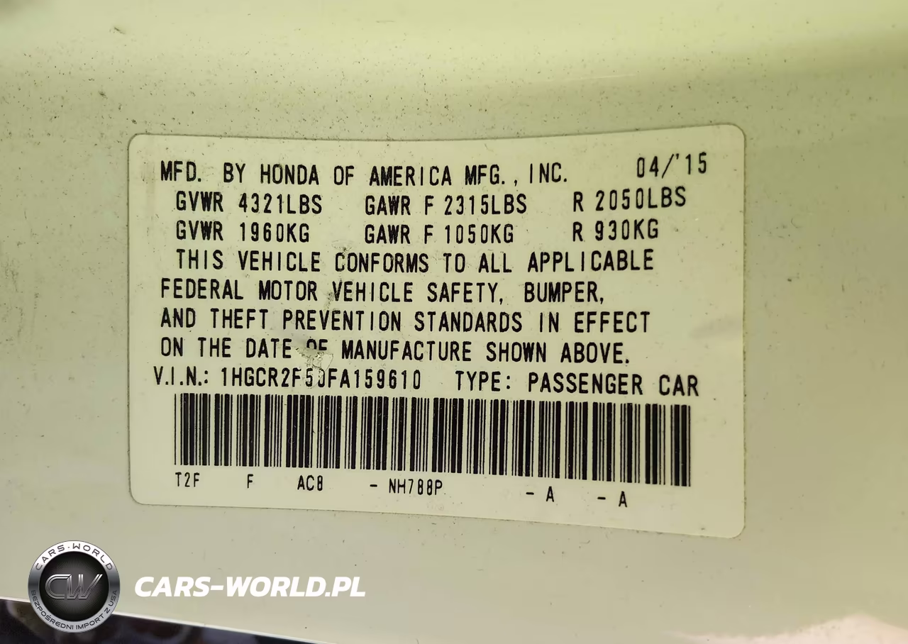2015 Honda Accord Sport VIN:1HGCR2F50FA159610 - 9
