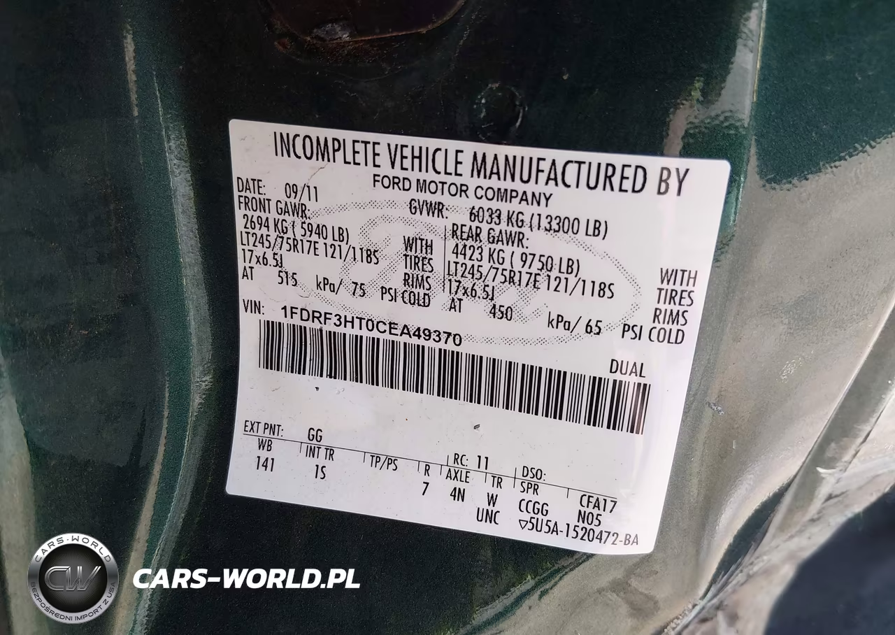 2012 Ford F-350 Chassis Xl-Xlt VIN:1FDRF3HT0CEA49370 - 9