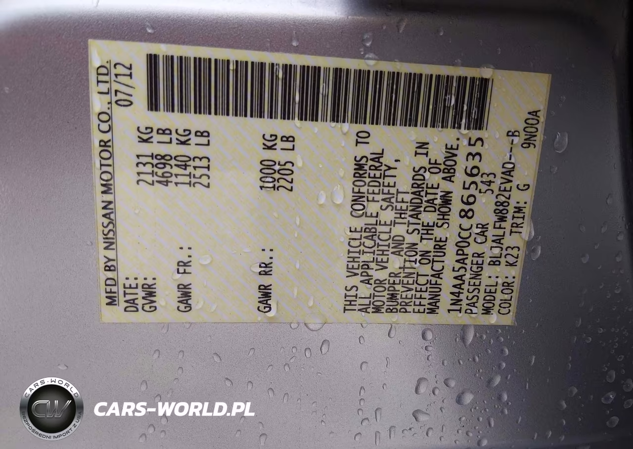 2012 Nissan Maxima 3.5 Sv VIN:1N4AA5AP0CC865635 - 9