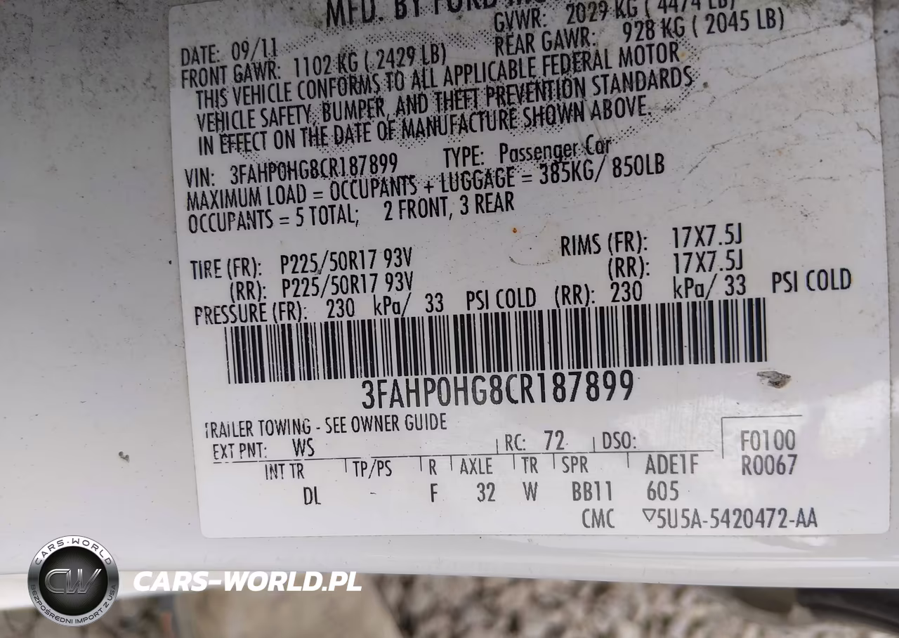 2012 Ford Fusion Se VIN:3FAHP0HG8CR187899 - 9