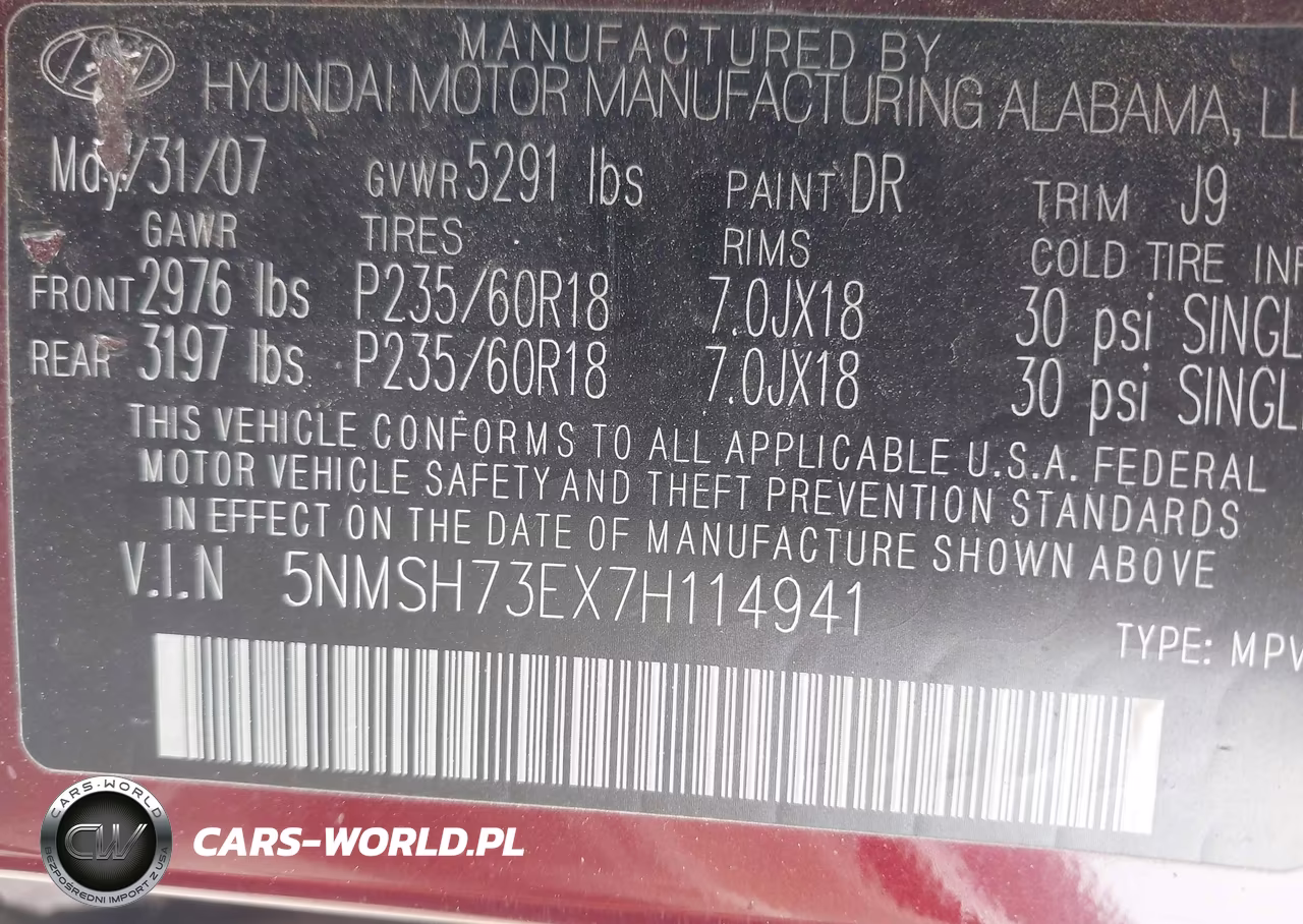 2007 Hyundai Santa Fe Limited-Se VIN:5NMSH73EX7H114941 - 9