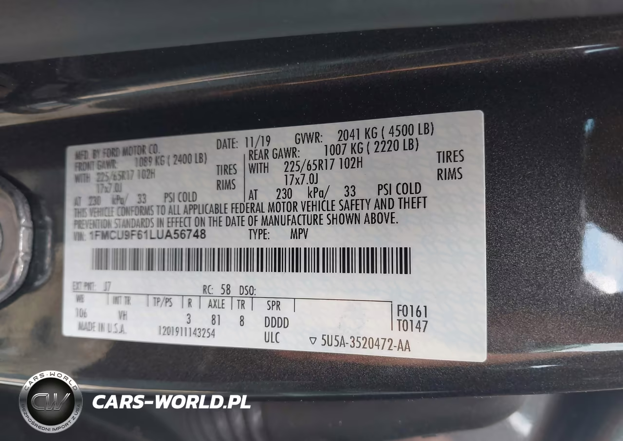 2020 Ford Escape S VIN:1FMCU9F61LUA56748 - 9