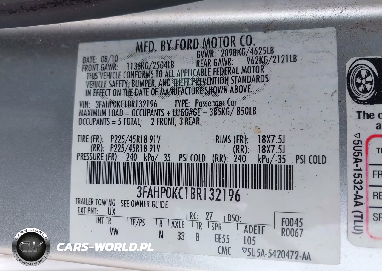 2011 Ford Fusion Sport VIN:3FAHP0KC1BR132196 - 9