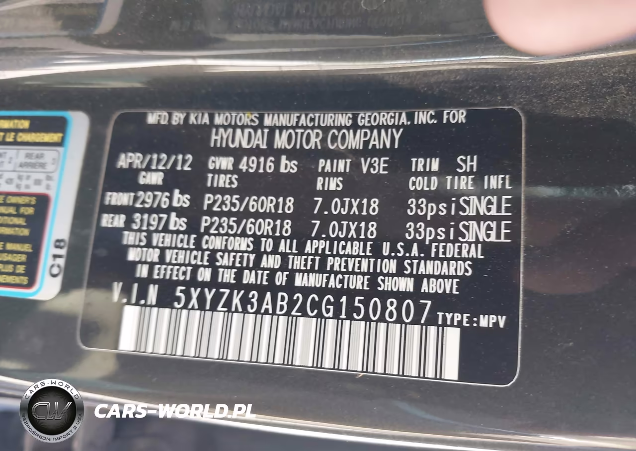 2012 Hyundai Santa Fe Limited VIN:5XYZK3AB2CG150807 - 9