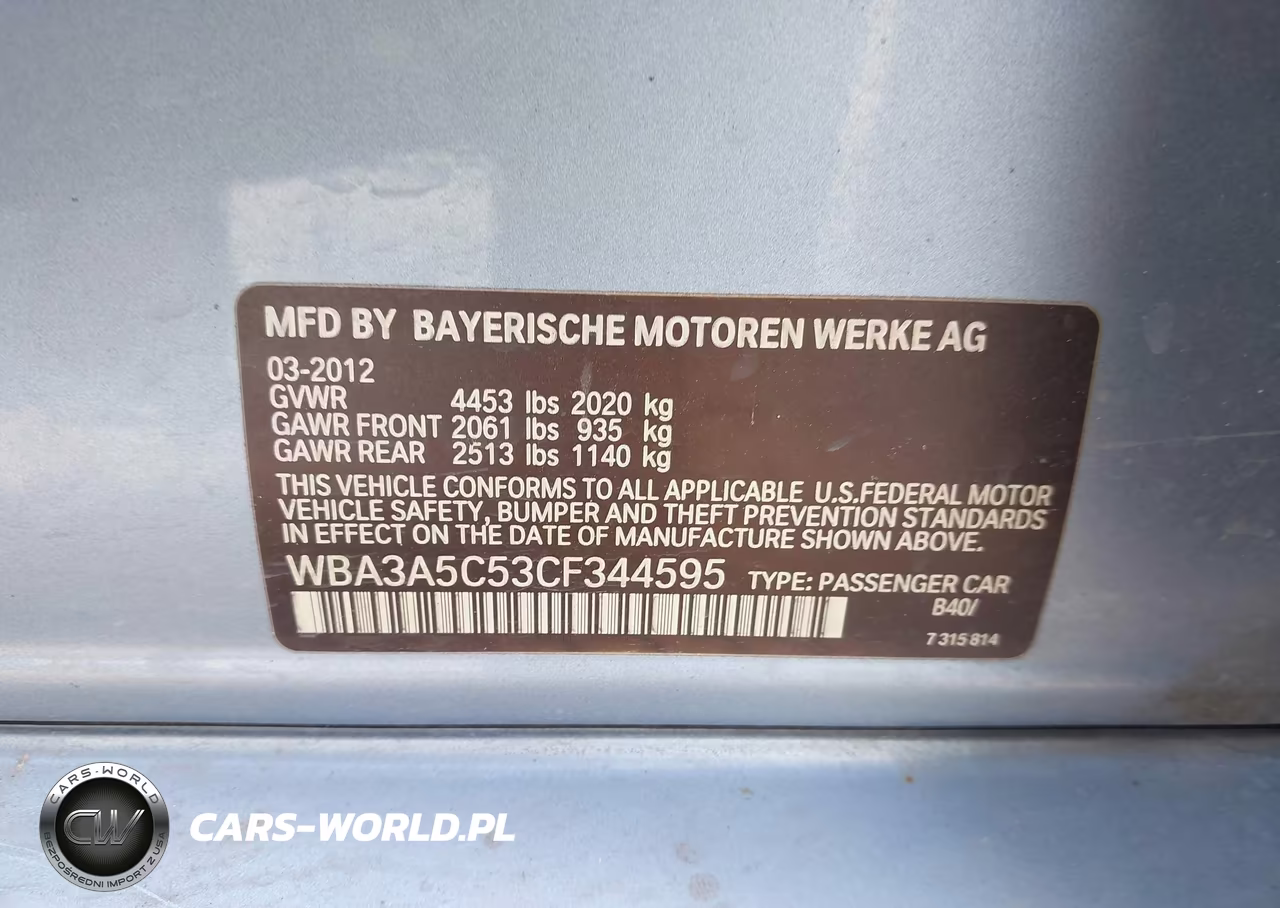 2012 BMW 328I VIN:WBA3A5C53CF344595 - 9