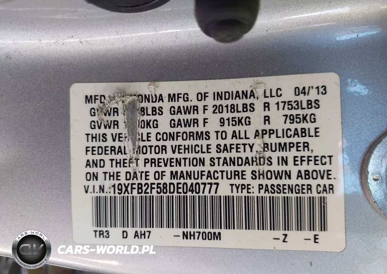 2013 Honda Civic Lx VIN:19XFB2F58DE040777 - 9