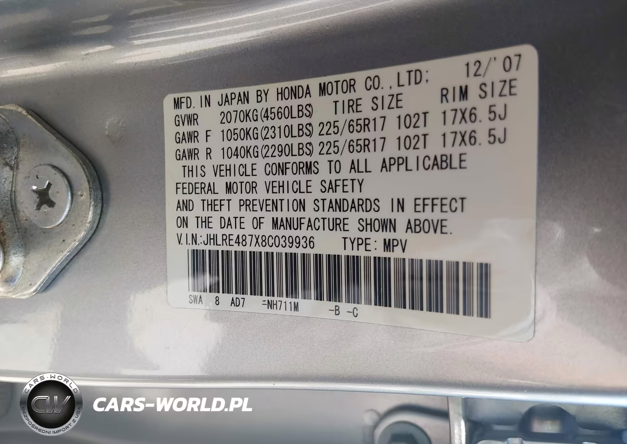 2008 Honda Cr-V Ex-L VIN:JHLRE487X8C039936 - 9