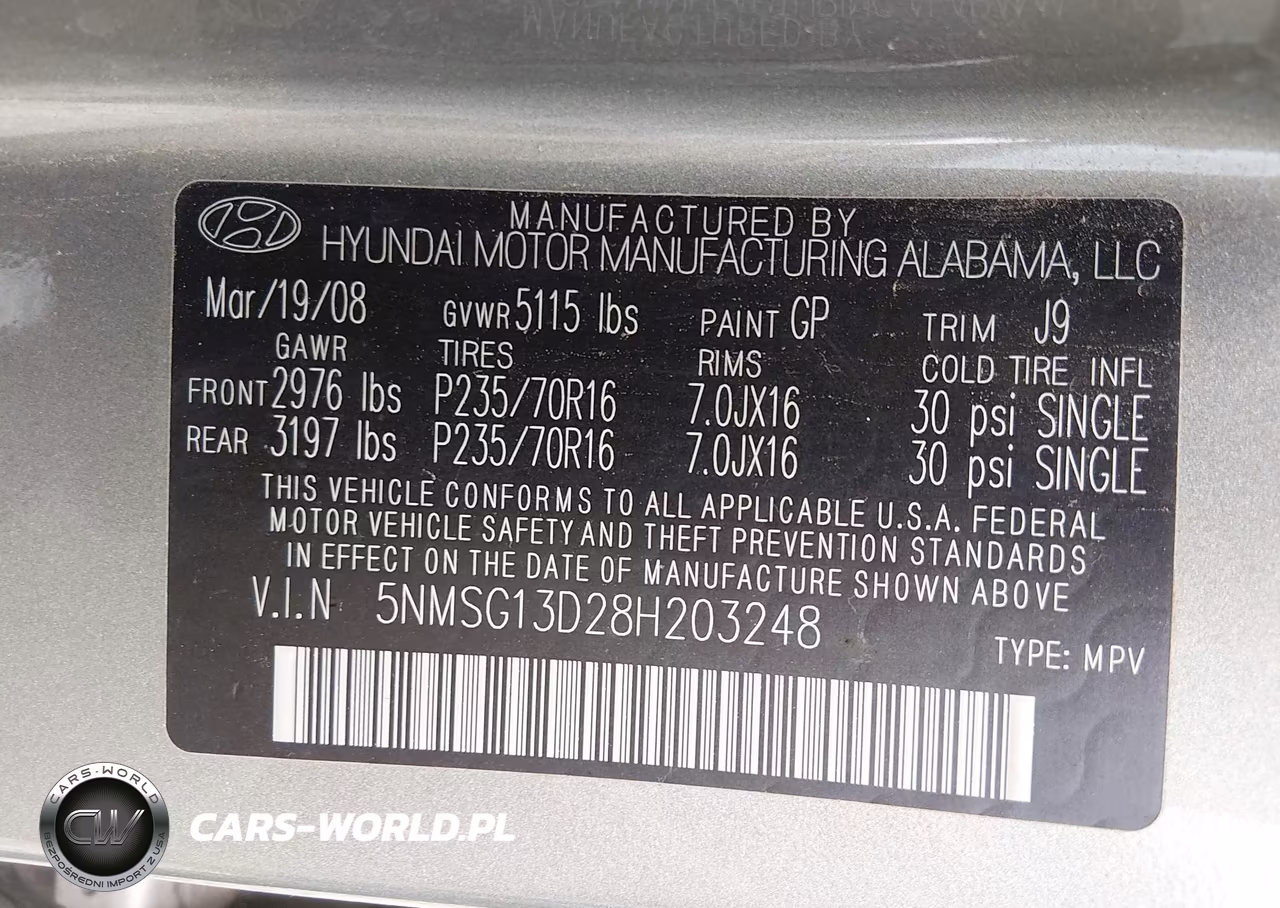 2008 Hyundai Santa Fe Gls VIN:5NMSG13D28H203248 - 9