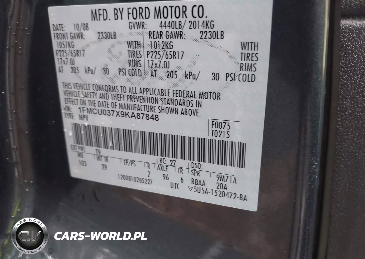 2009 Ford Escape Xlt VIN:1FMCU037X9KA87848 - 9