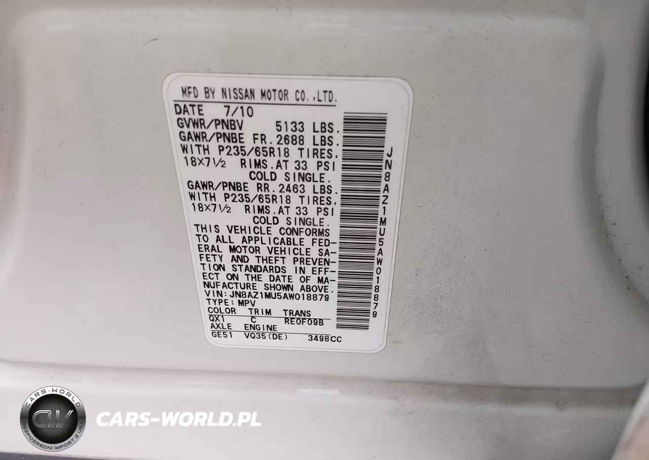2010 Nissan Murano Sl VIN:JN8AZ1MU5AW018879 - 9