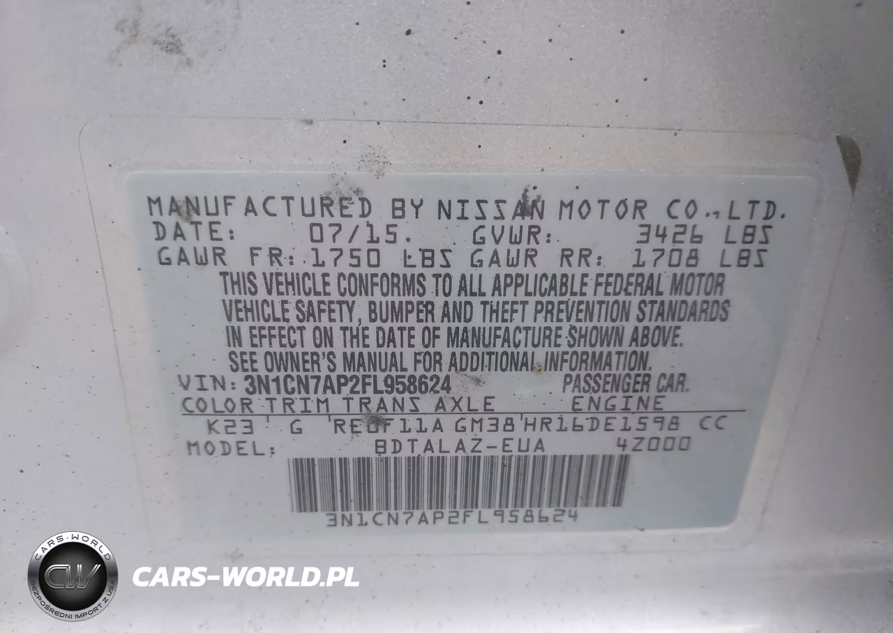 2015 Nissan Versa 1.6 S+ VIN:3N1CN7AP2FL958624 - 9