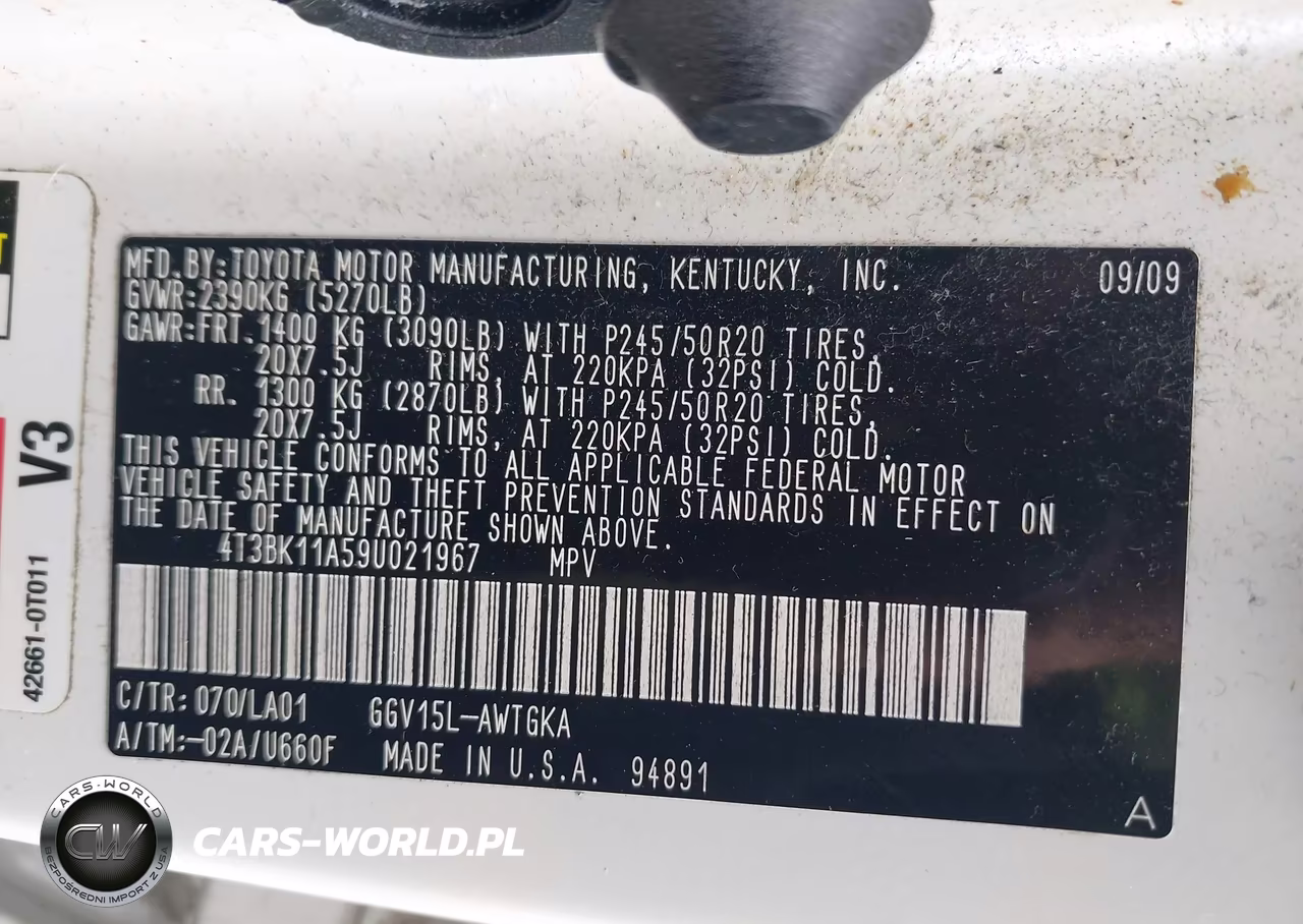 2009 Toyota Venza Base V6 VIN:4T3BK11A59U021967 - 9
