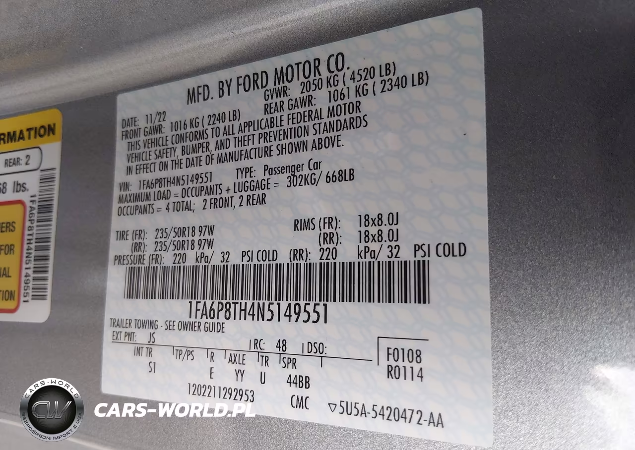 2022 Ford Mustang Ecoboost Premium Fastback VIN:1FA6P8TH4N5149551 - 9