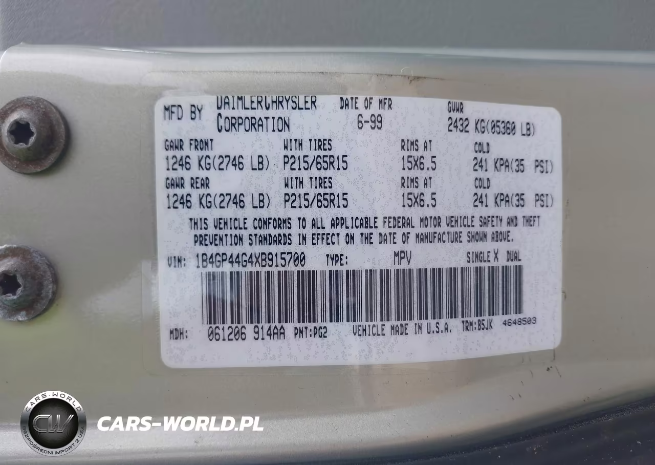 1999 Dodge Grand Caravan Se VIN:1B4GP44G4XB915700 - 9
