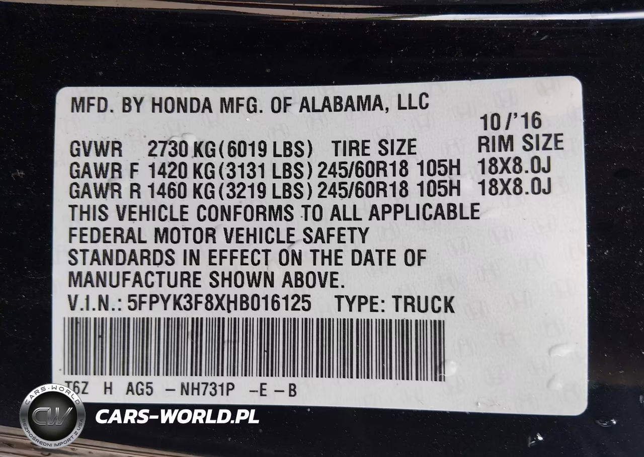 2017 Honda Ridgeline Black Edition VIN:5FPYK3F8XHB016125 - 9