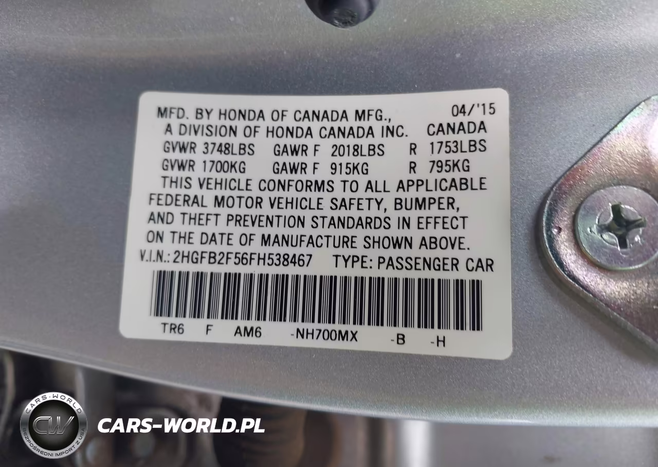 2015 Honda Civic Lx VIN:2HGFB2F56FH538467 - 9