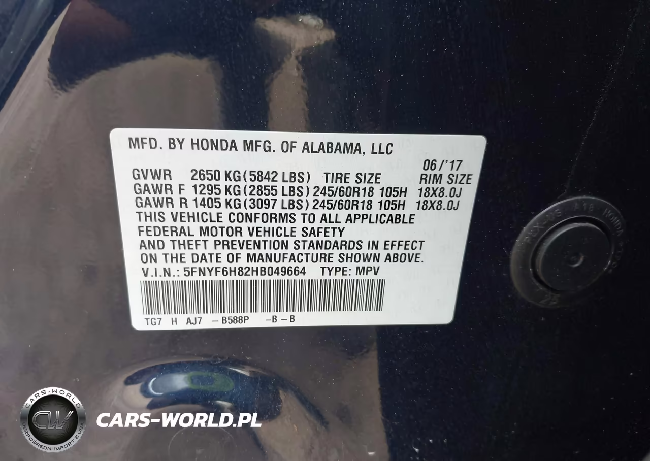 2017 Honda Pilot Ex-L VIN:5FNYF6H82HB049664 - 9