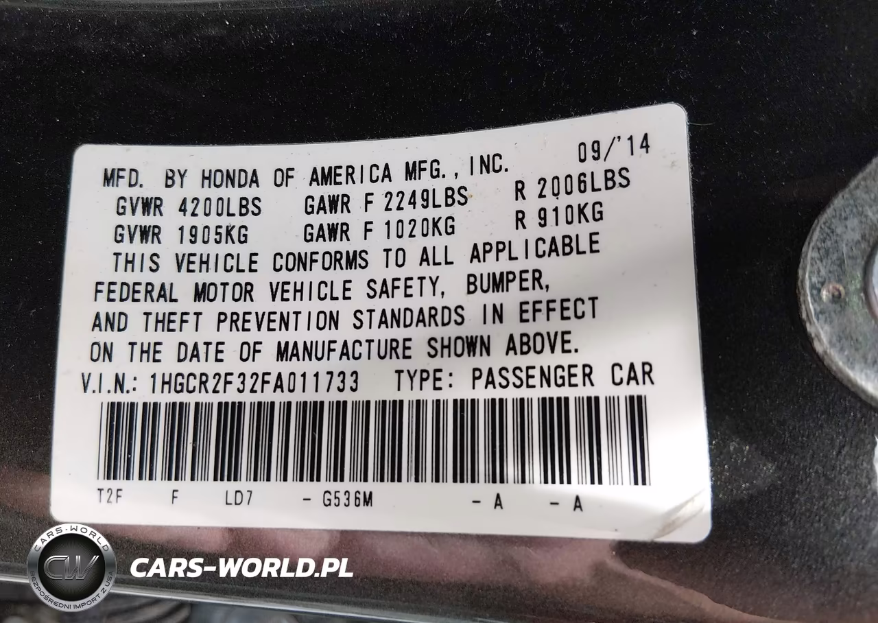 2015 Honda Accord Lx VIN:1HGCR2F32FA011733 - 9
