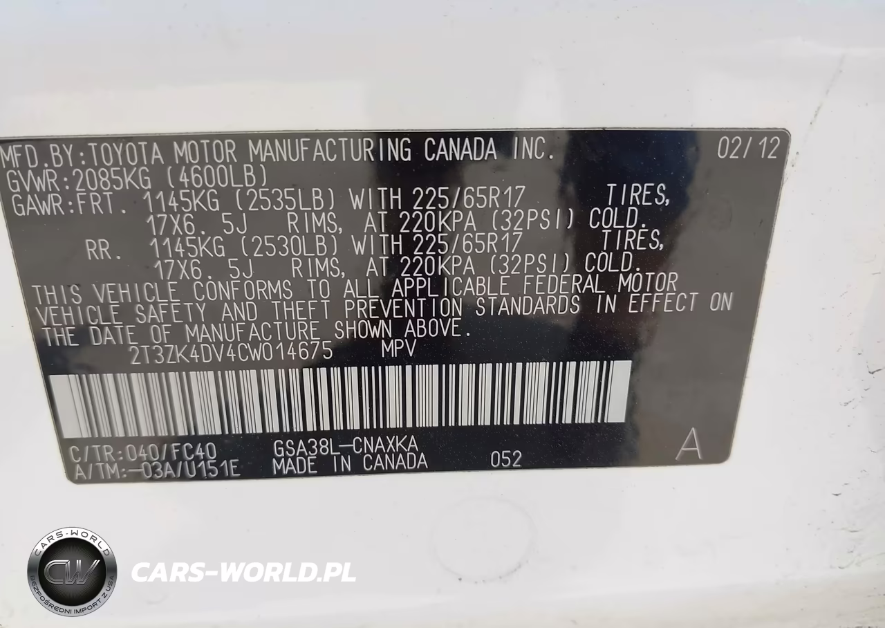 2012 Toyota Rav4 Base V6 VIN:2T3ZK4DV4CW014675 - 9