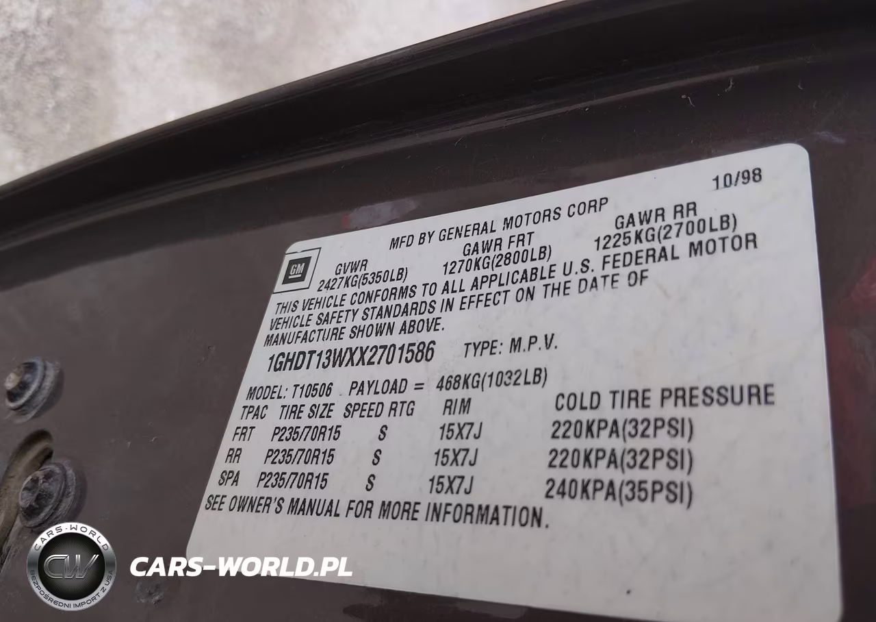 1999 Oldsmobile Bravada VIN:1GHDT13WXX2701586 - 9