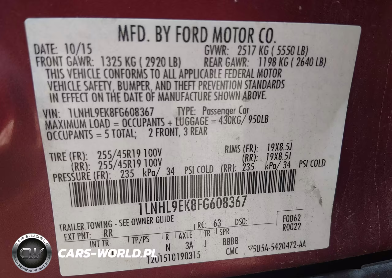 2015 Lincoln Mks VIN:1LNHL9EK8FG608367 - 9