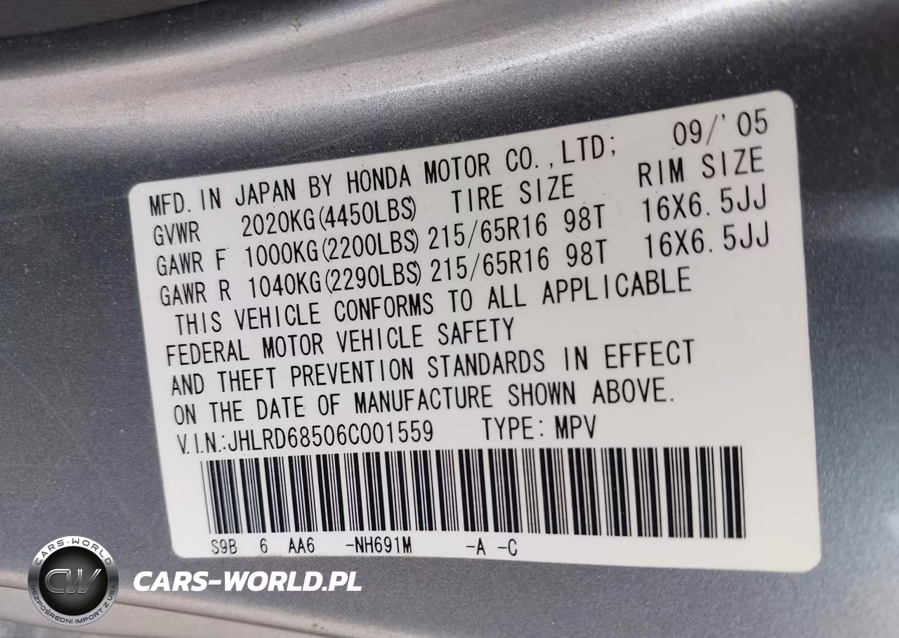 2006 Honda Cr-V Lx VIN:JHLRD68506C001559 - 9