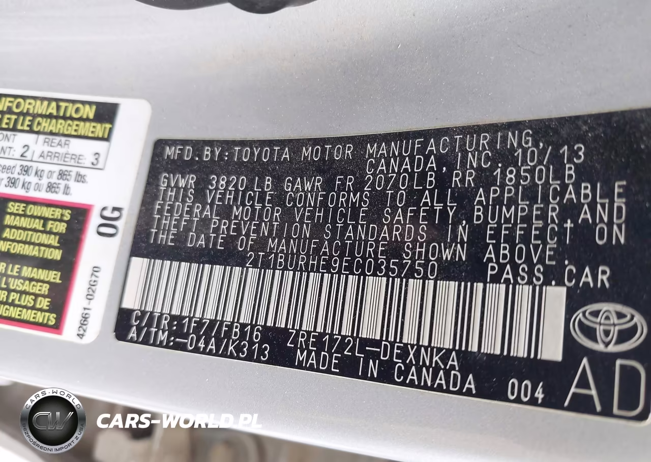 2014 Toyota Corolla Le VIN:2T1BURHE9EC035750 - 9