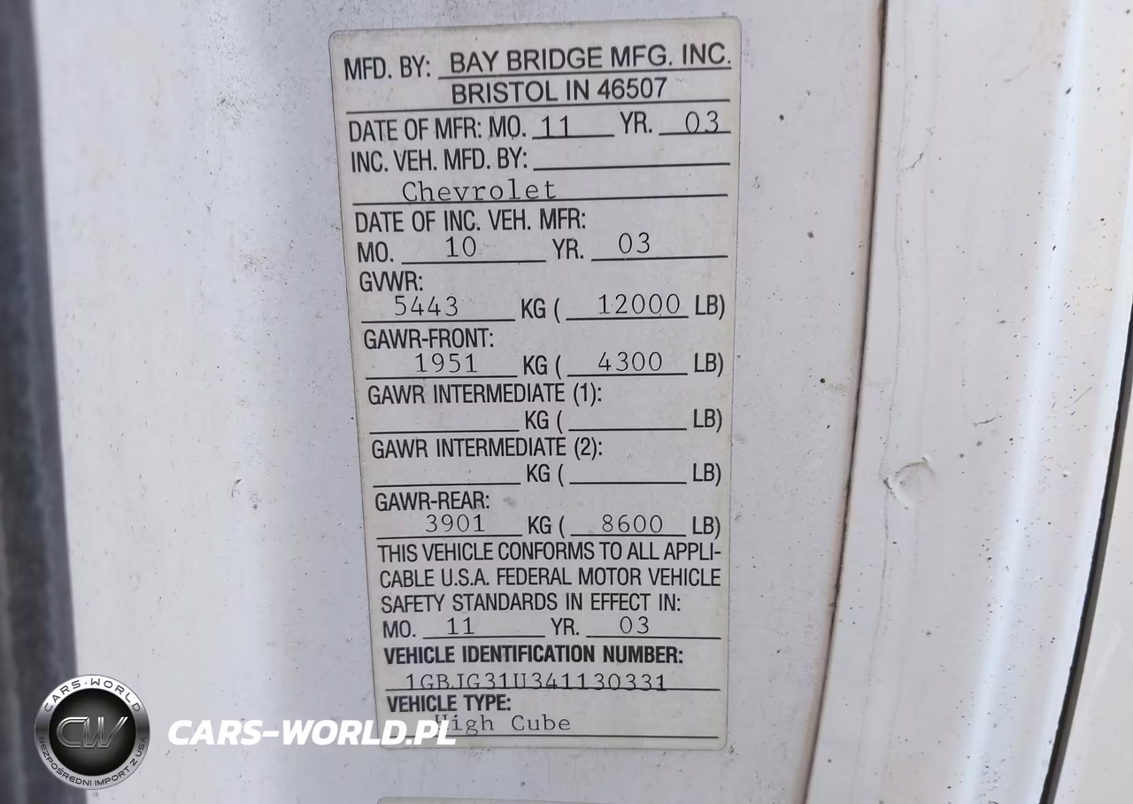 2004 Chevrolet Express Cutaway Base W-C7L-C7N VIN:1GBJG31U341130331 - 8