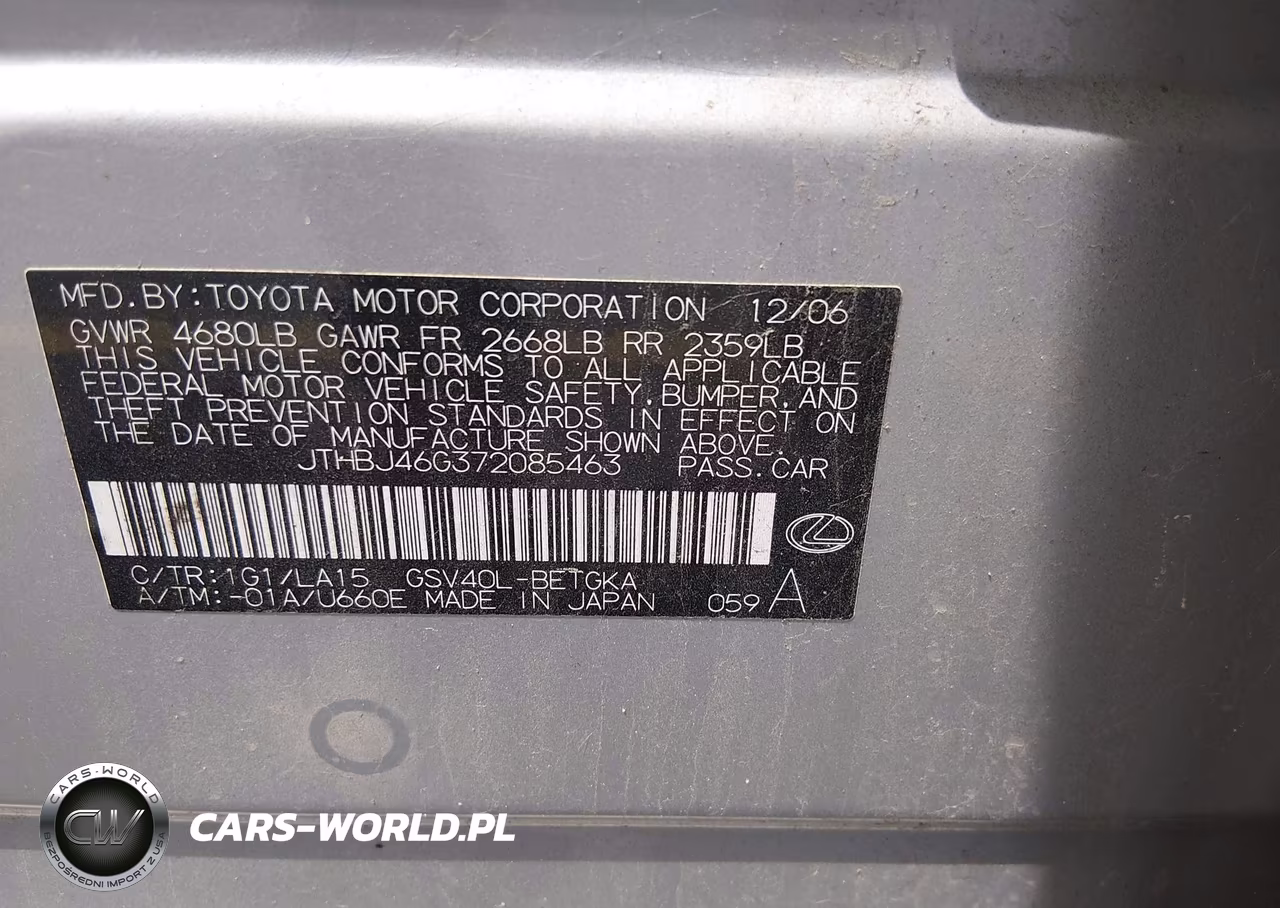 2007 Lexus Es 350 VIN:JTHBJ46G372085463 - 9