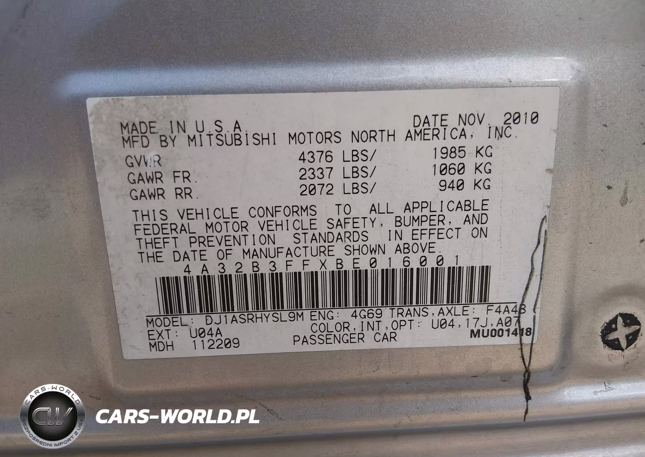 2011 Mitsubishi Galant Es-Se VIN:4A32B3FFXBE016001 - 9