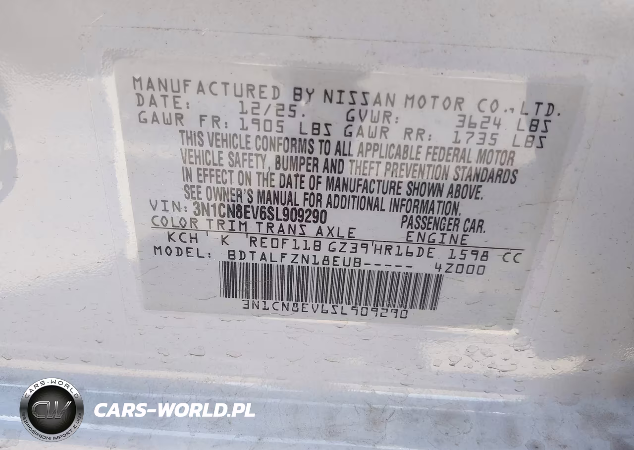 2025 Nissan Versa 1.6 Sv VIN:3N1CN8EV6SL909290 - 9