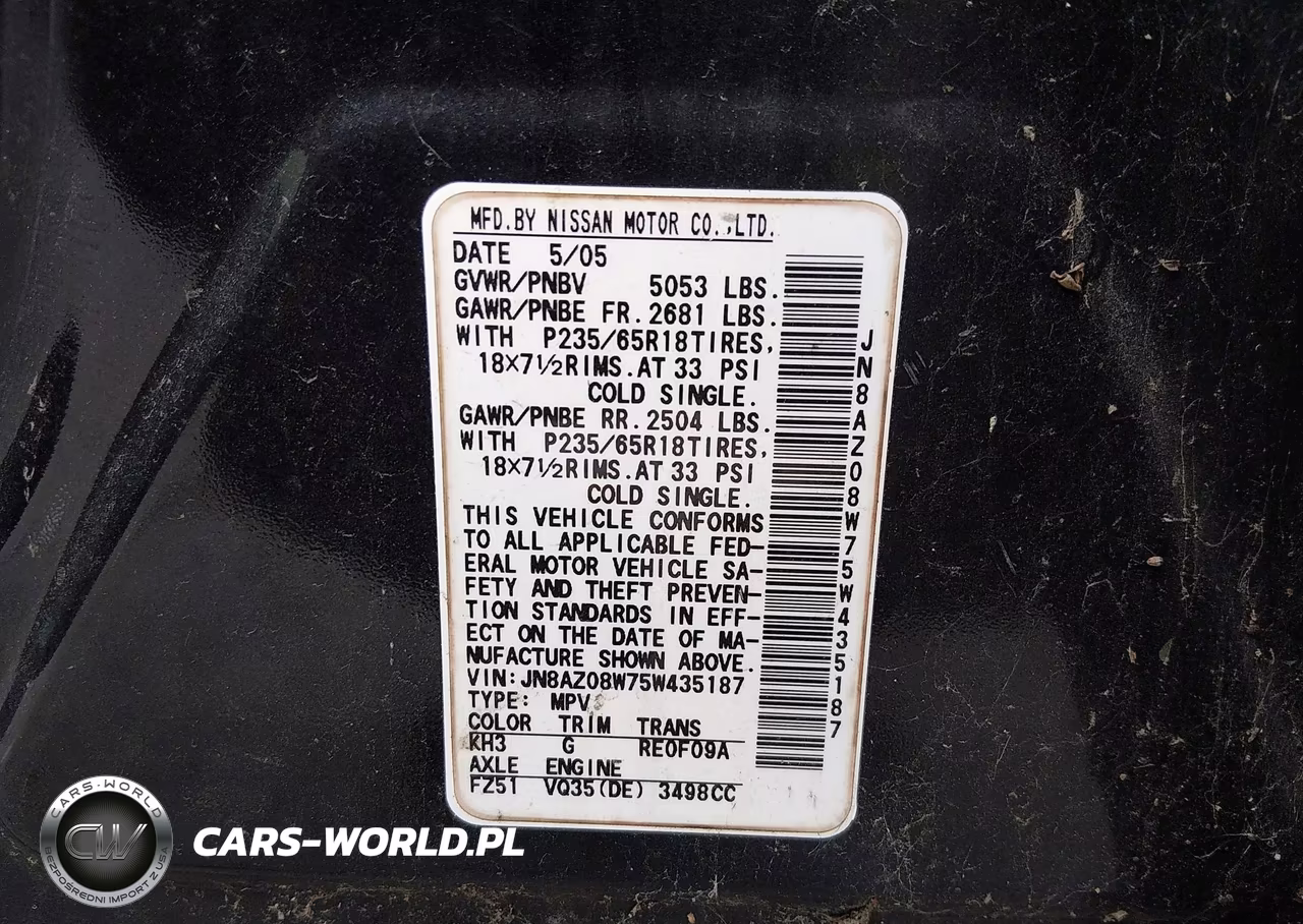 2005 Nissan Murano Sl VIN:JN8AZ08W75W435187 - 9