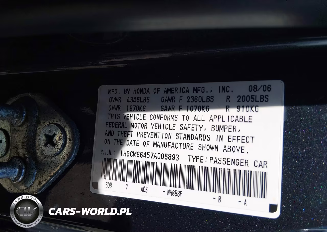 2007 Honda Accord 3.0 Se VIN:1HGCM66457A005893 - 9