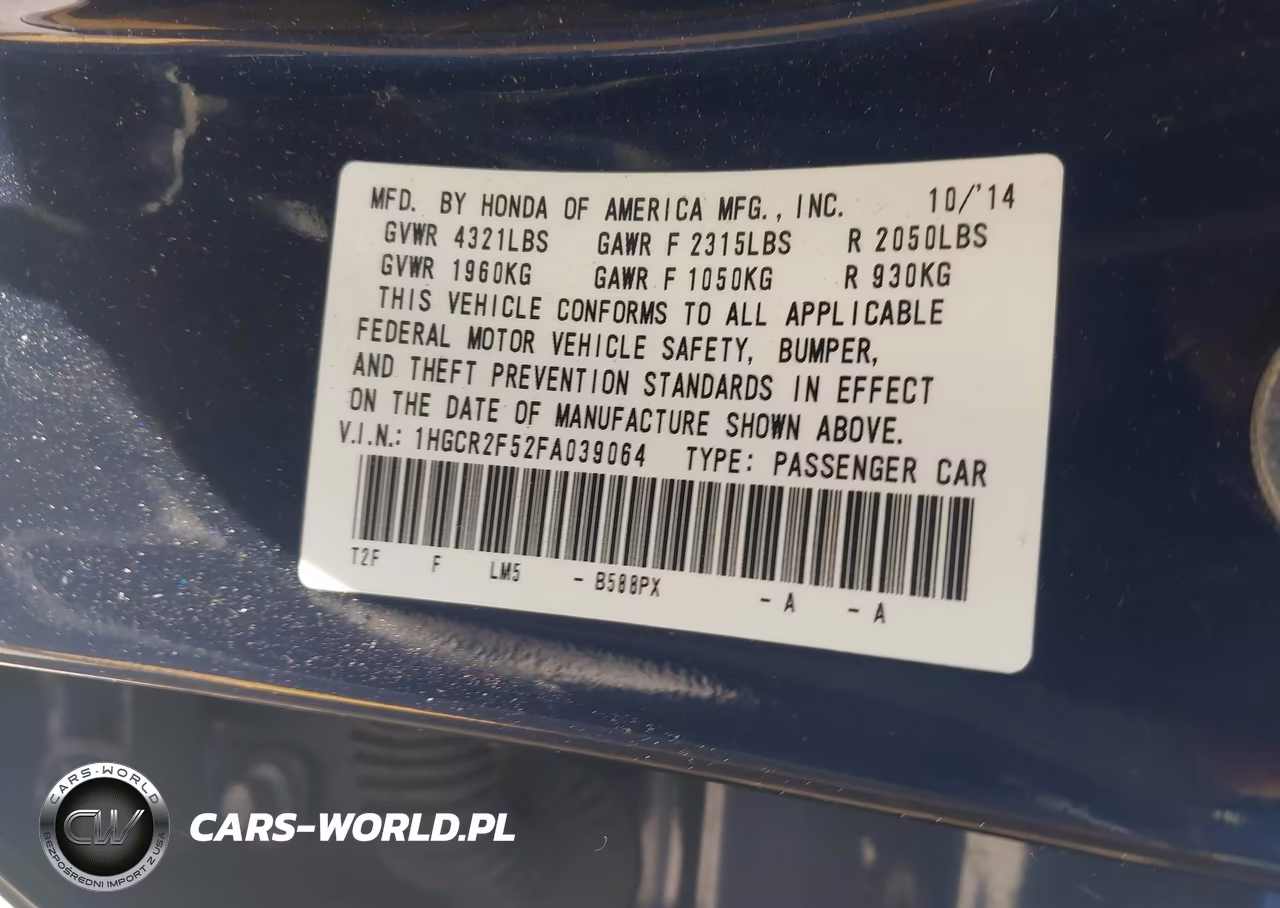 2015 Honda Accord Sport VIN:1HGCR2F52FA039064 - 9
