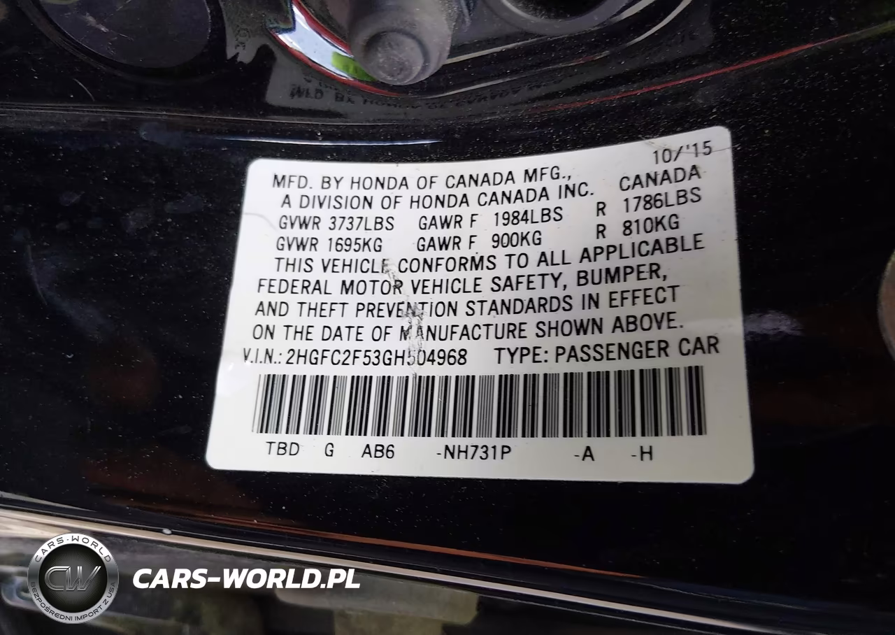 2016 Honda Civic Lx VIN:2HGFC2F53GH504968 - 9