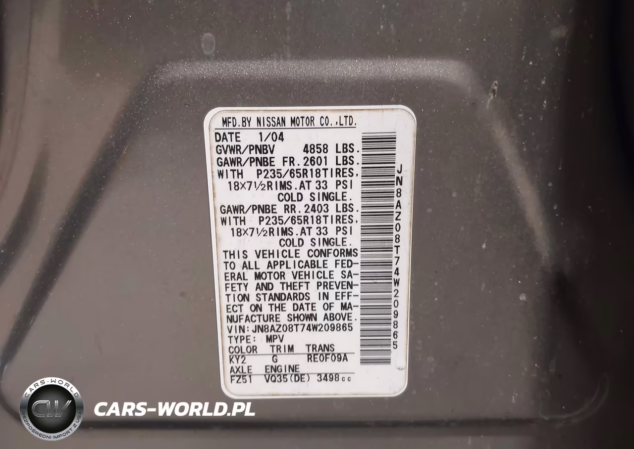 2004 Nissan Murano Sl VIN:JN8AZ08T74W209865 - 9