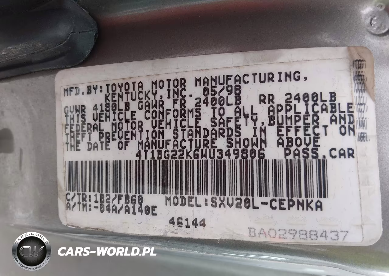 1998 Toyota Camry Le VIN:4T1BG22K6WU349806 - 9