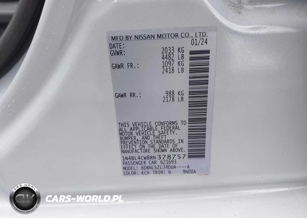2024 Nissan Altima Sr Intelligent Awd VIN:1N4BL4CW8RN378757 - 9