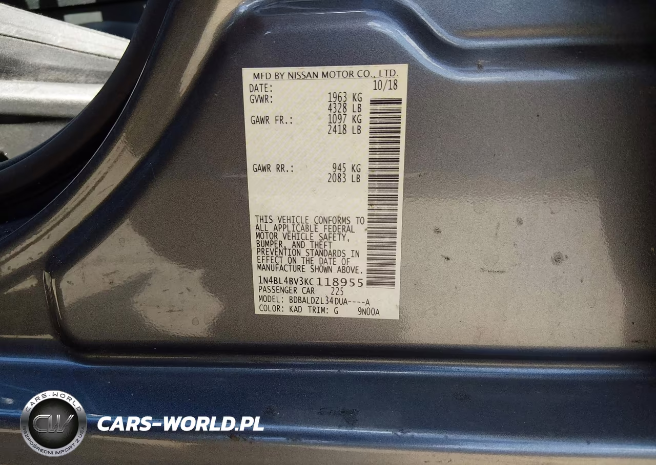 2019 Nissan Altima 2.5 S VIN:1N4BL4BV3KC118955 - 9