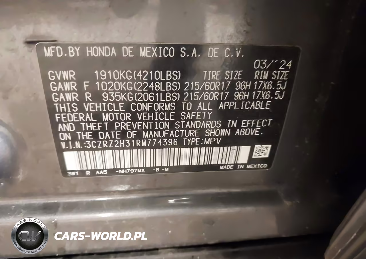 2024 Honda Hr-V Awd Lx VIN:3CZRZ2H31RM774396 - 9