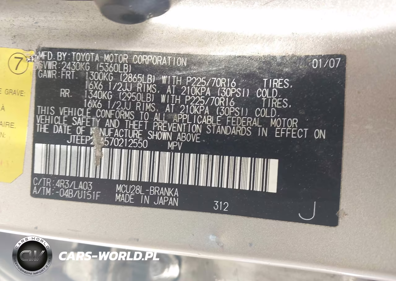 2007 Toyota Highlander 3Rd Row VIN:JTEEP21A570212550 - 9
