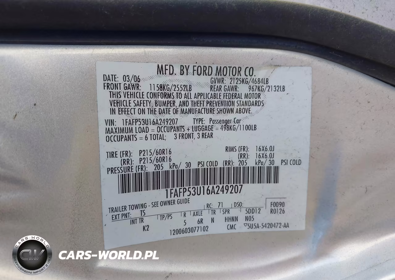 2006 Ford Taurus Se VIN:1FAFP53U16A249207 - 9