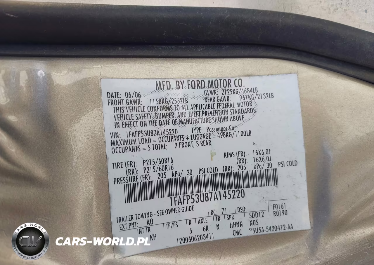 2007 Ford Taurus Se VIN:1FAFP53U87A145220 - 9