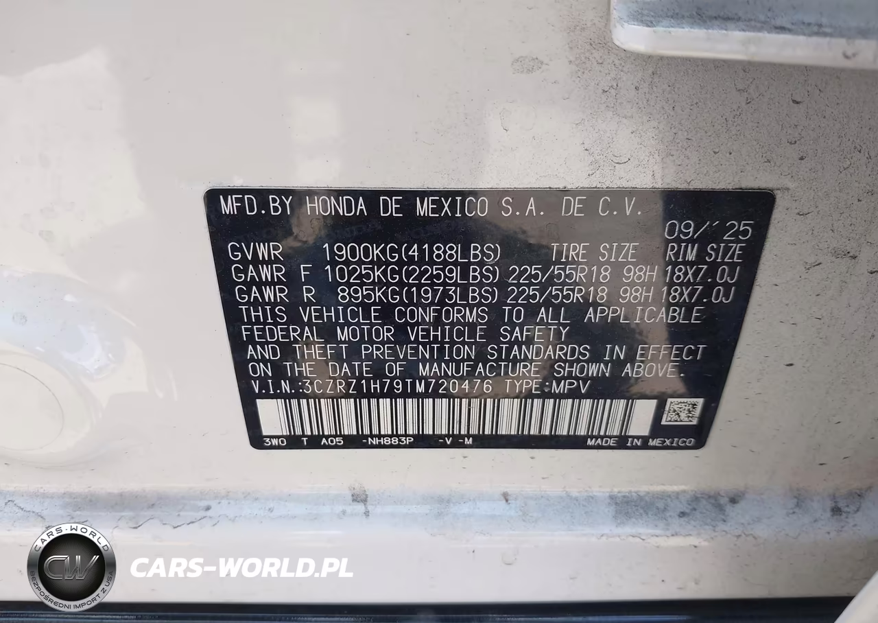 2026 Honda Hr-V 2Wd Ex-L VIN:3CZRZ1H79TM720476 - 9