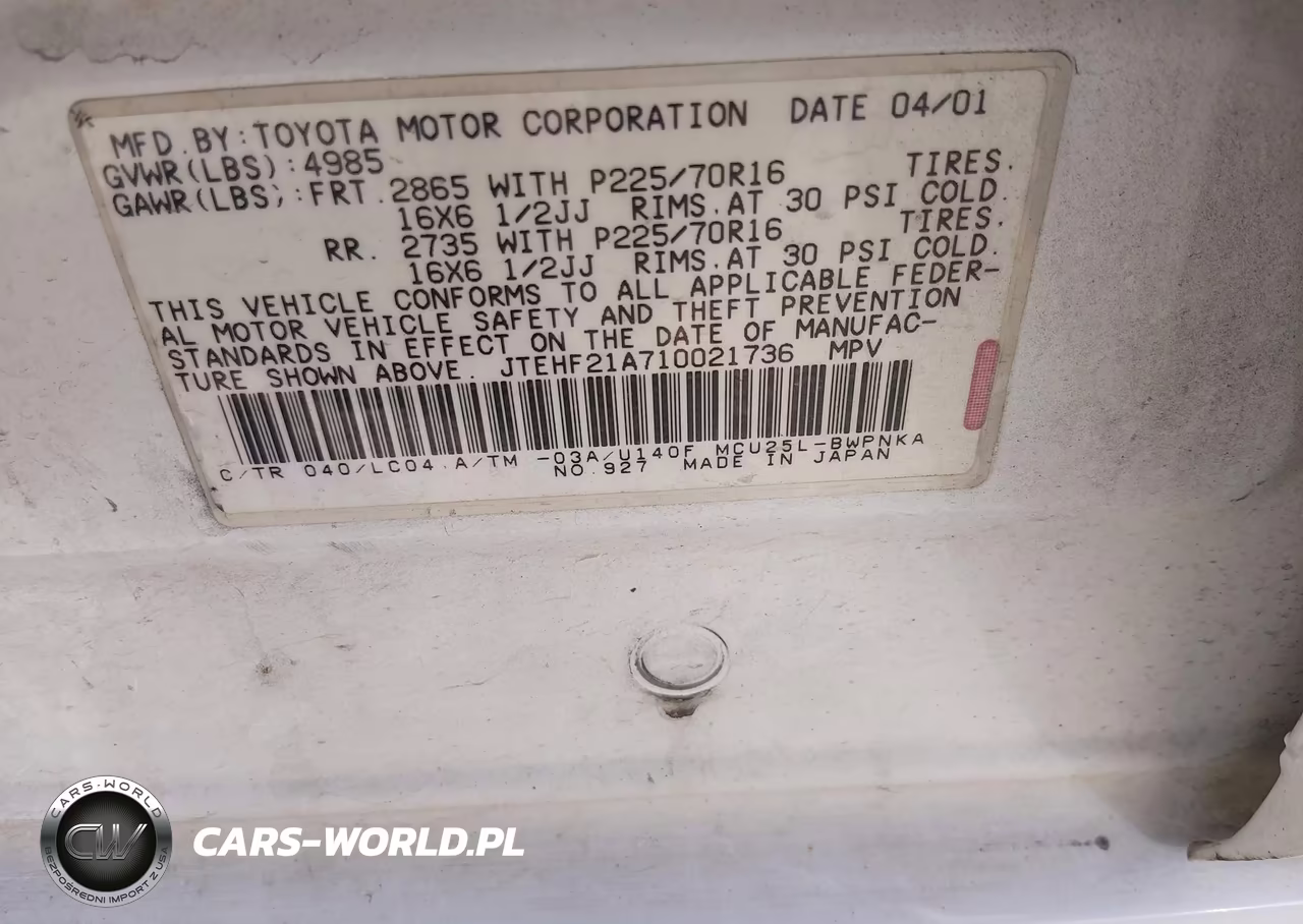 2001 Toyota Highlander V6 VIN:JTEHF21A710021736 - 9