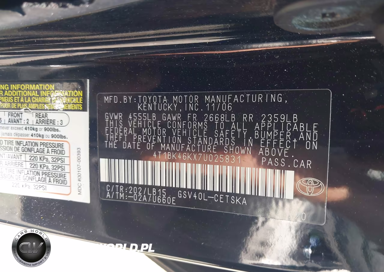 2007 Toyota Camry Se V6 VIN:4T1BK46KX7U025831 - 9